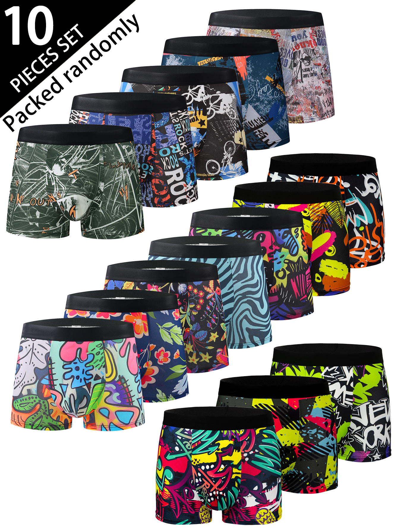 Multi Pack Underwear - 10-pack fashionable men's boxer shorts, comfortable,