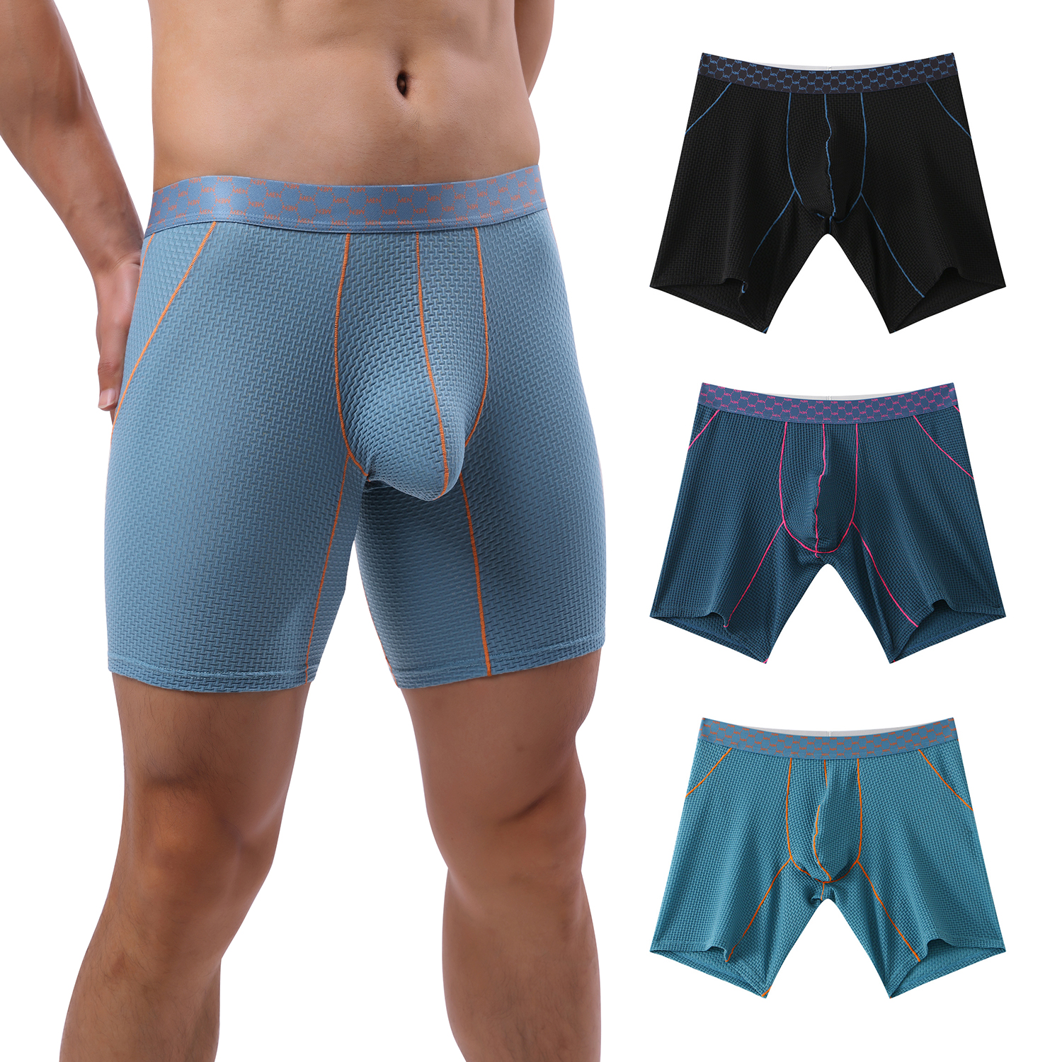 Trunk Breathable Men - Men's Waffle-Knit Ice Silk Boxer Briefs