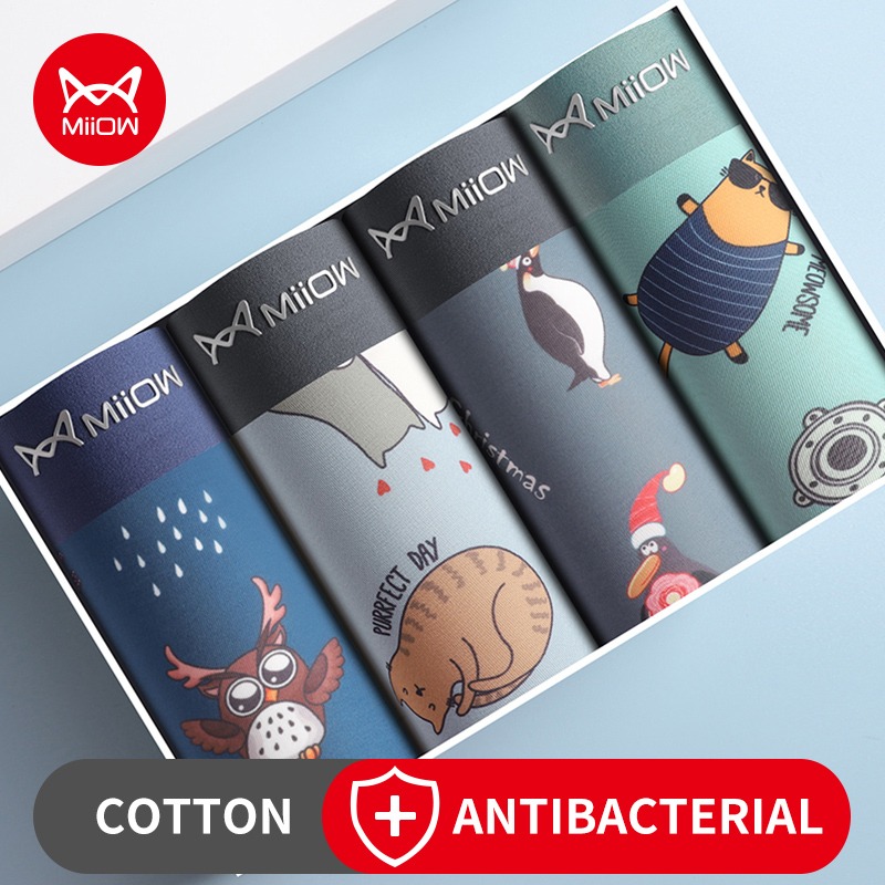 Boxer Brief Pack Cotton - MiiOW 4Pcs Plus Animal Print Boxer