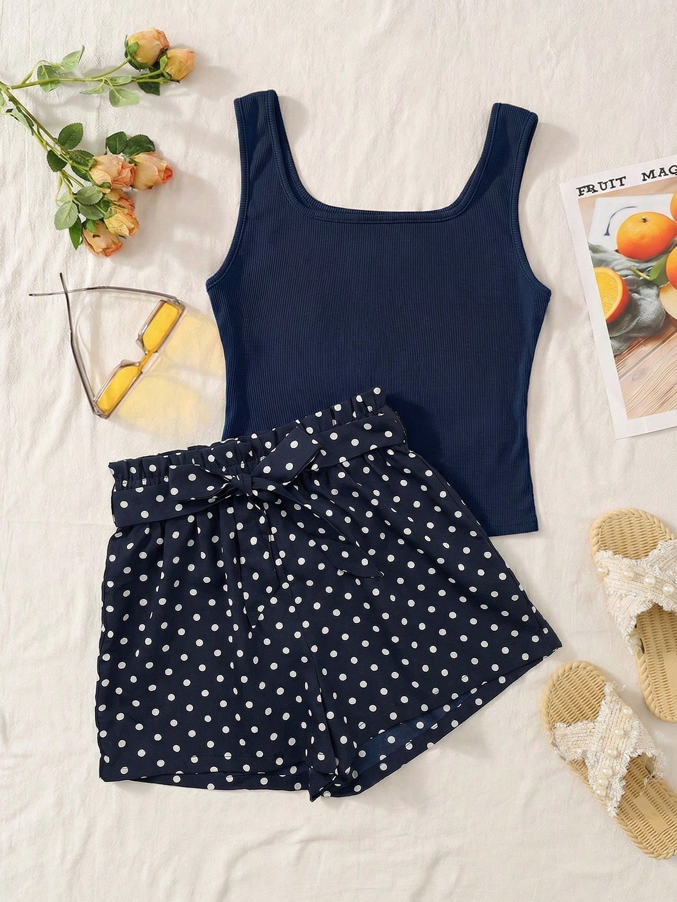 Orange Ribbed Tank Top And Flo - Tank Top Ribbed บทวิจารณ์และราคา