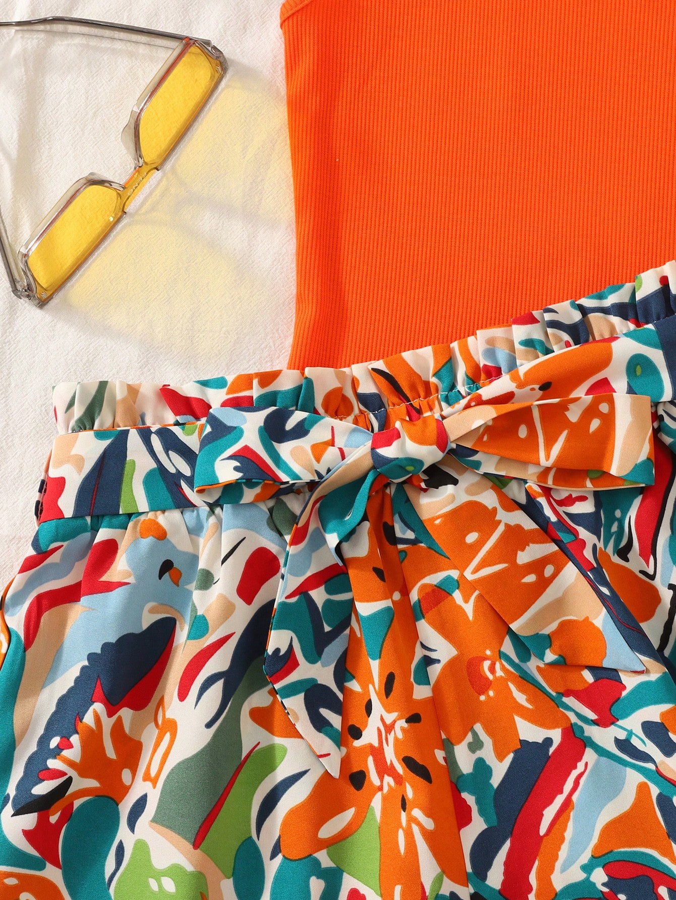 Orange Ribbed Tank Top And Flo - Tank Top Ribbed บทวิจารณ์และราคา
