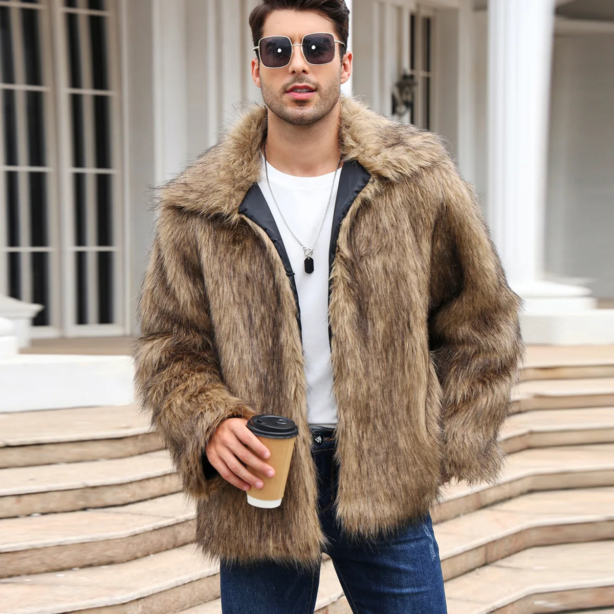Men Faux Fox Fur Jacket Coat W - Thermal Long John บทวิจารณ์และราคา