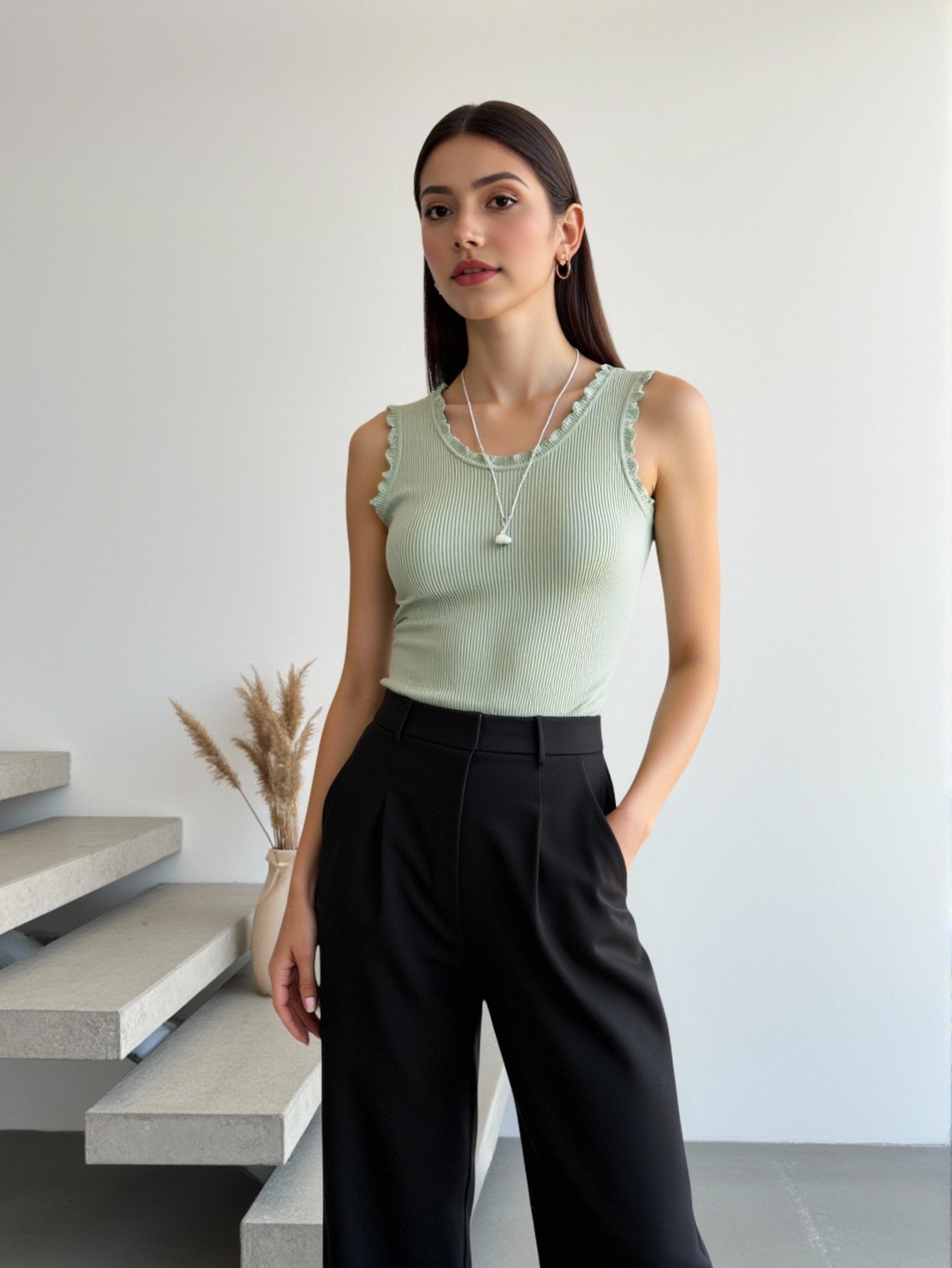 Women's Sleeveless Lace Trim R - Tank Top Ribbed บทวิจารณ์และราคา