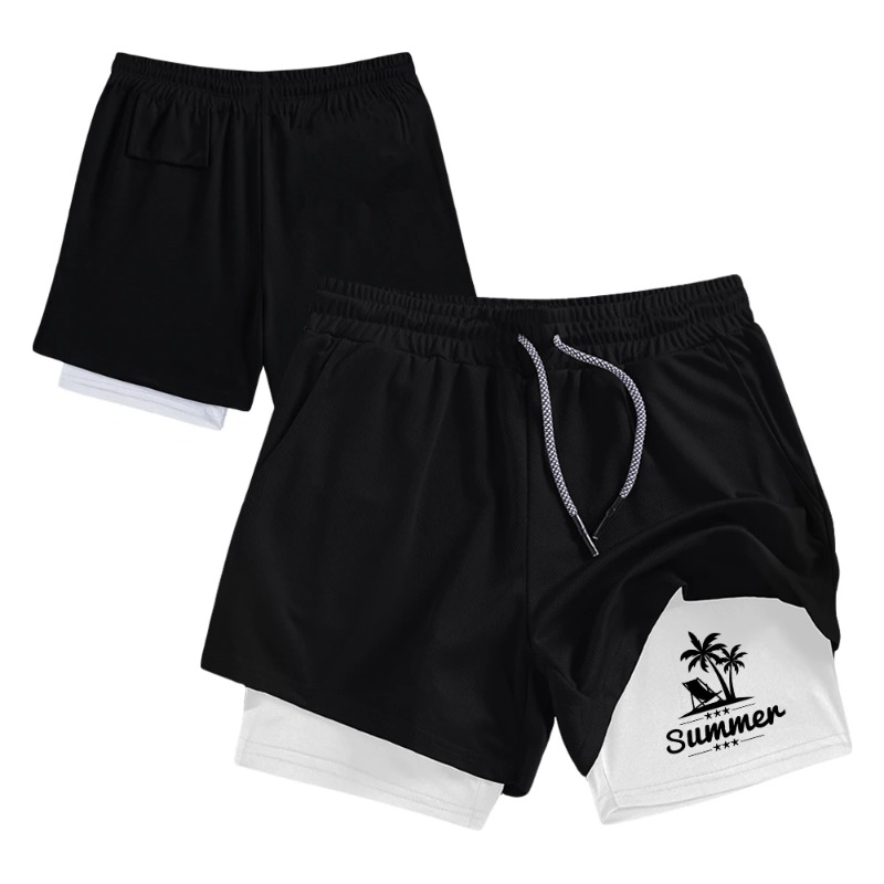Summer Men's Double Layer Runn - Compression Shorts Athletes บทวิจารณ์และราคา