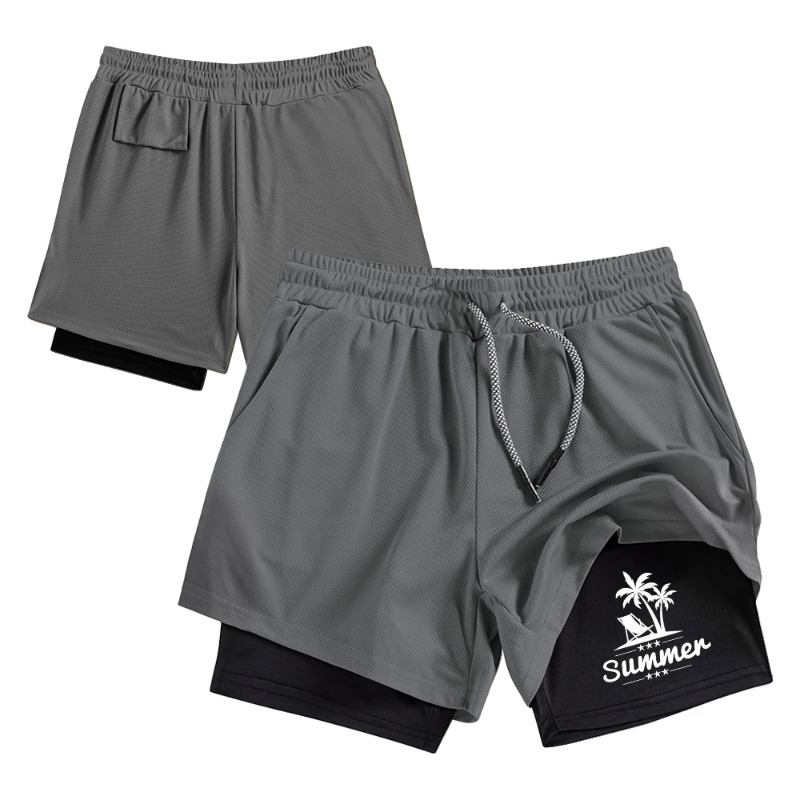 Summer Men's Double Layer Runn - Compression Shorts Athletes บทวิจารณ์และราคา