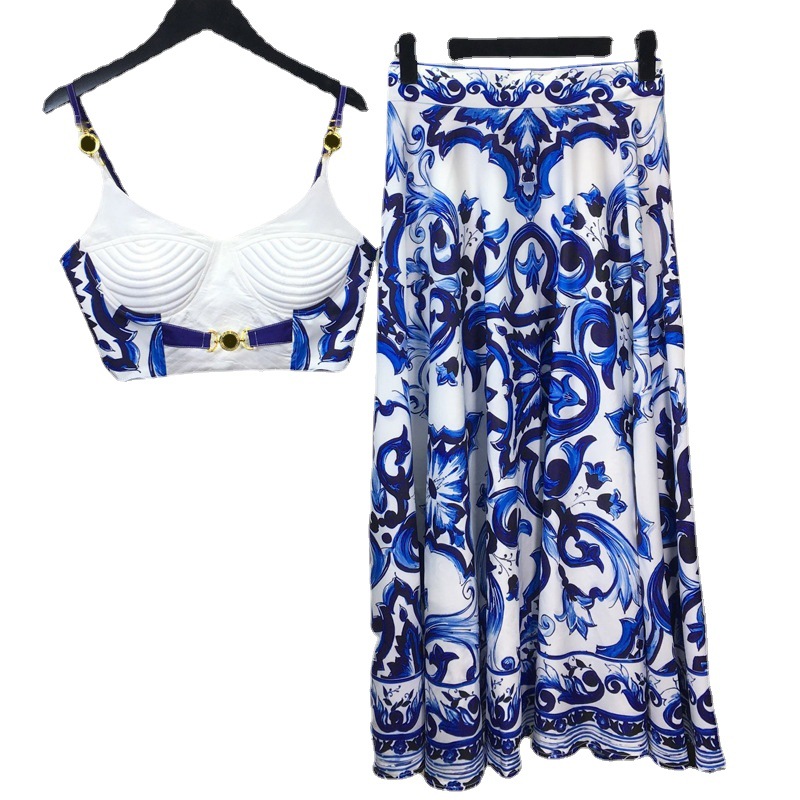 Summer Bohemain Blue And White - Suspender Tank Top บทวิจารณ์และราคา