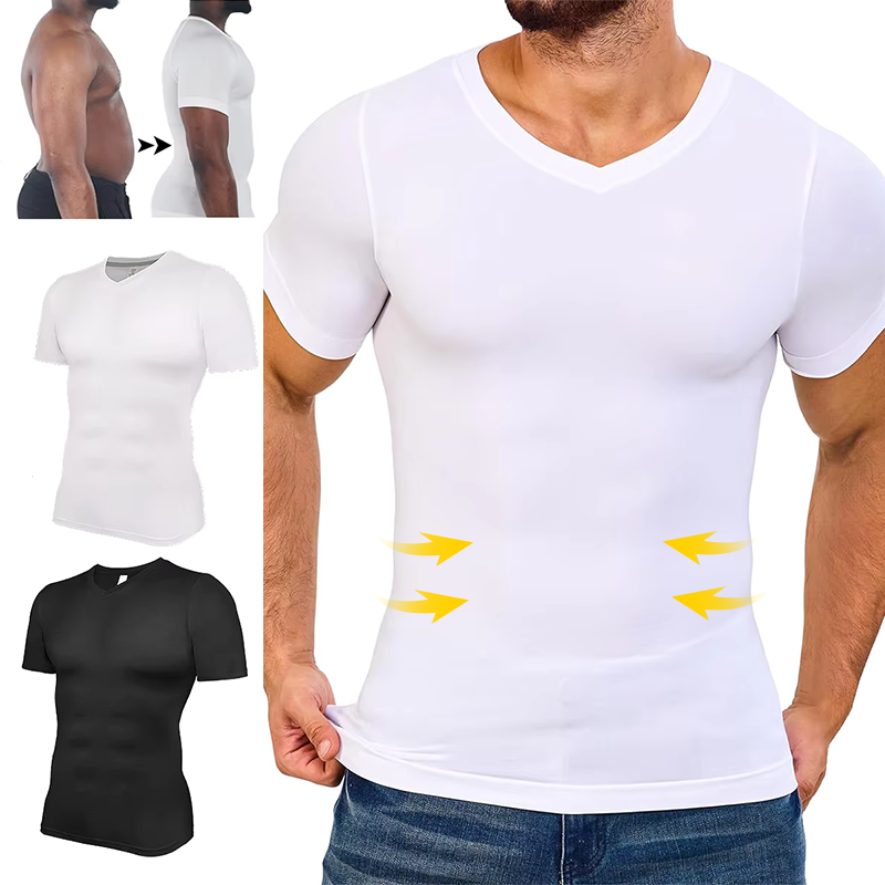 Men V Neck Compression Shirts  - Undershirt Crew Neck บทวิจารณ์และราคา