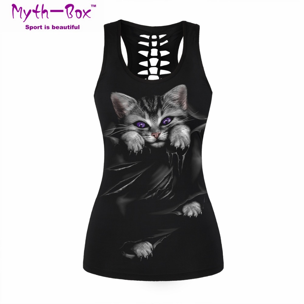 Women Sport Vest Bad Cat Print - Sleeveless Undershirt บทวิจารณ์และราคา