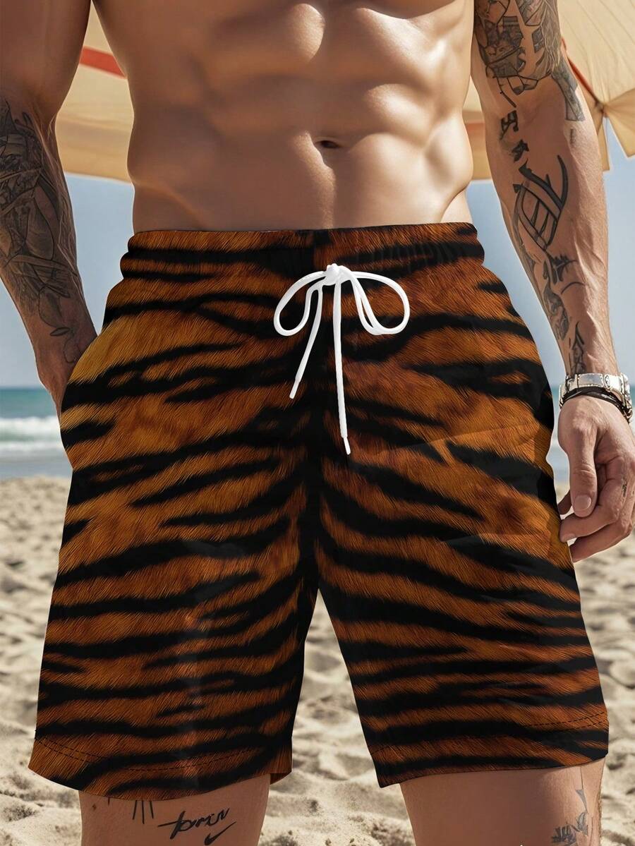 Mens Tiger Print Beach Shorts  - Trunk Breathable Men บทวิจารณ์และราคา
