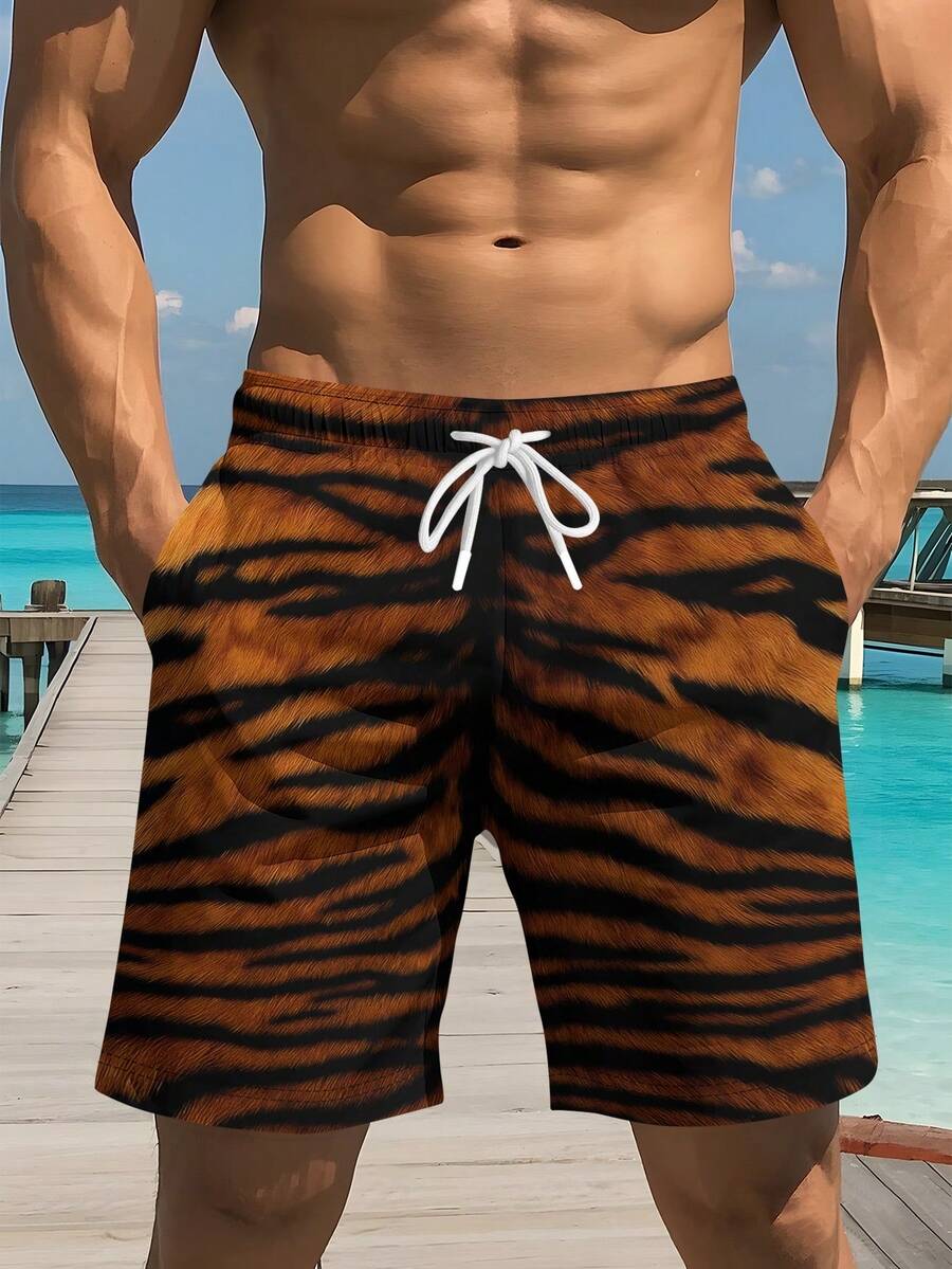 Mens Tiger Print Beach Shorts  - Trunk Breathable Men บทวิจารณ์และราคา