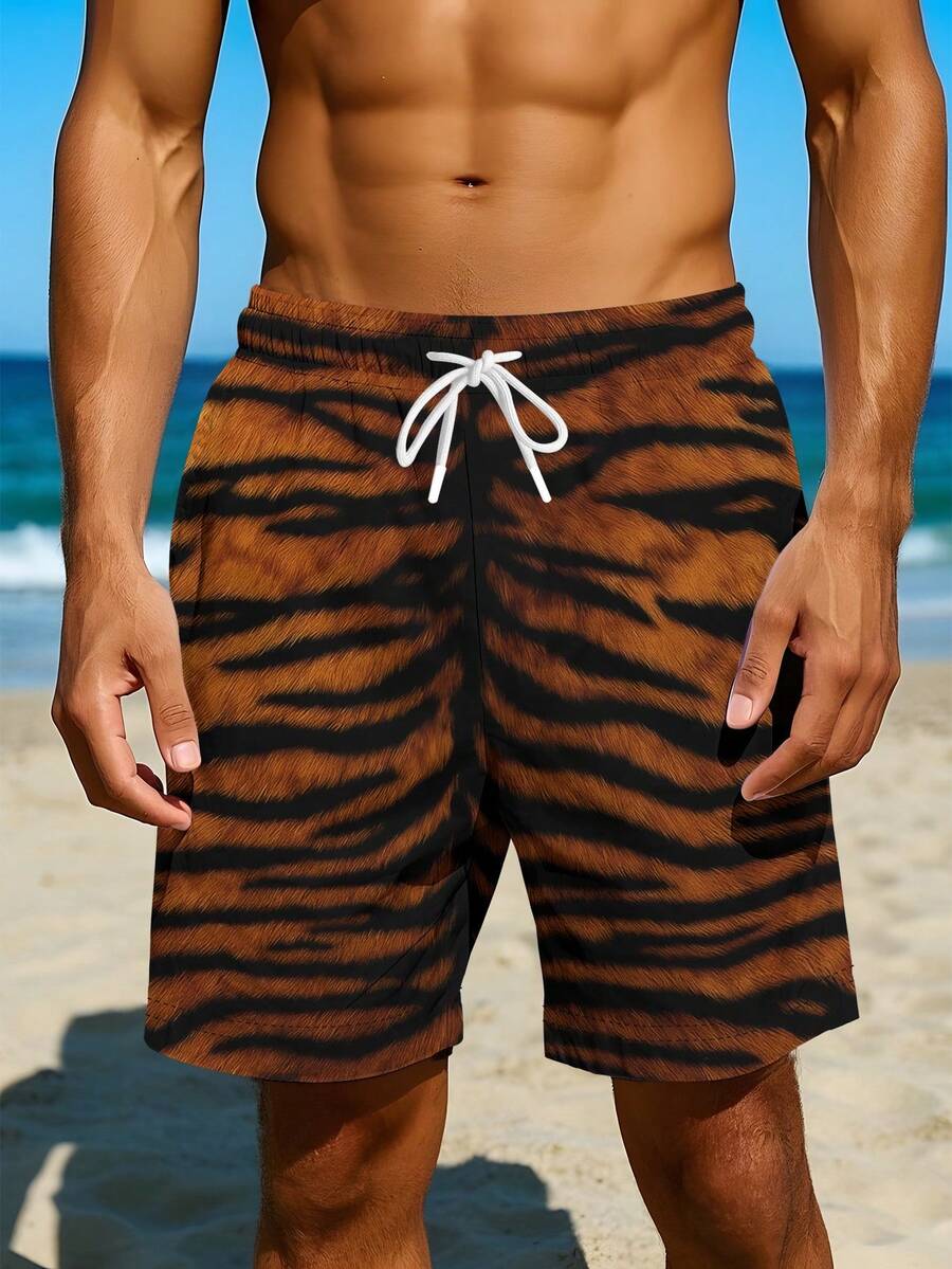 Mens Tiger Print Beach Shorts  - Trunk Breathable Men บทวิจารณ์และราคา