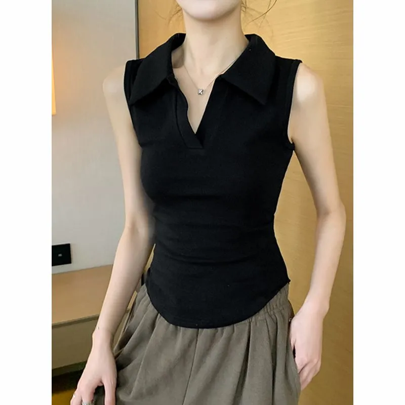 Women's White Sleeveless Polo  - Tank Top Ribbed บทวิจารณ์และราคา