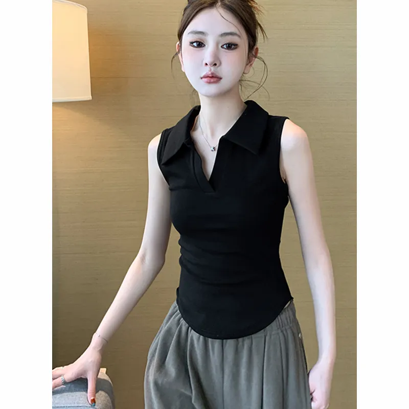 Women's White Sleeveless Polo  - Tank Top Ribbed บทวิจารณ์และราคา